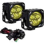 PAIR OF 3.0" SQUARE SELECTIVE YELLOW 3 LED CANNON CG2 LIGHTS INCLUDING HARNESS (9945880) 1 2