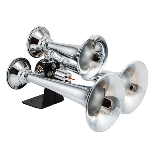 Chrome Plated Abs Triple Train Horn With Triangular Mount And Vortex 4 Solenoid Valve 500 1