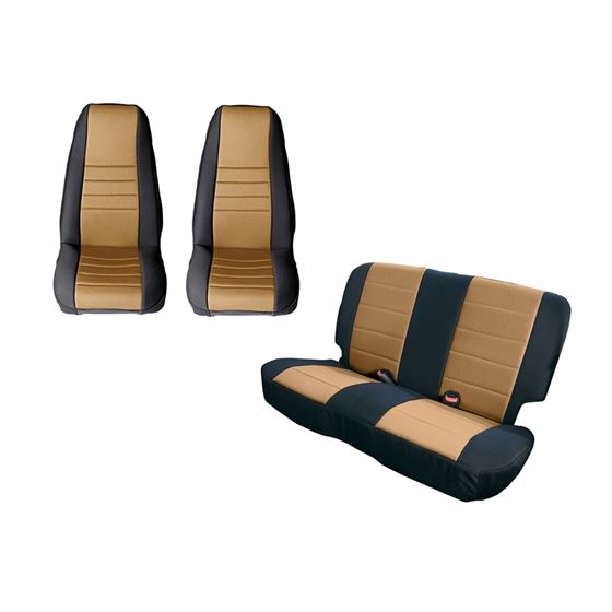 Seat Cover Kit Black/Tan; 80-90 Jeep CJ/Wrangler YJ