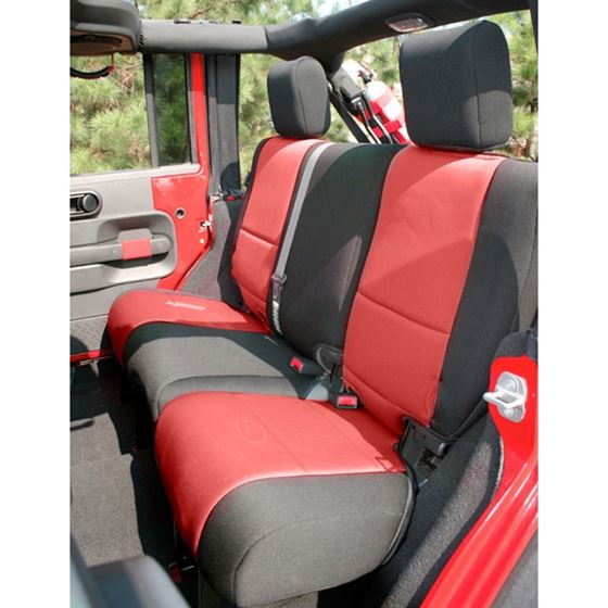 Neoprene Rear Seat Cover Black/Red; 07-16 Jeep Wrangler JK
