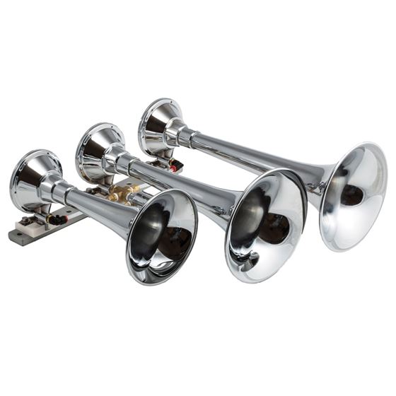 Chrome Plated Spun Copper Triple Train Horns With Flat Rack Mount And Detachable Trumpets 630 1