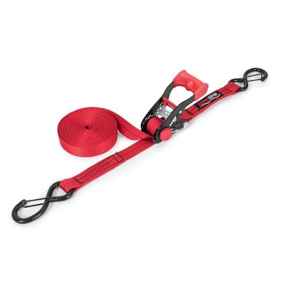 1 Inch x 15 Foot Ratchet Tie Down w Snap S Hooks Red 1