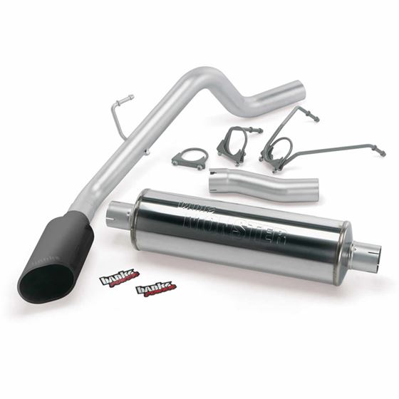 Monster Exhaust System Single Exit Black Ob Round Tip 08 Dodge 5.7L Hemi 1500 SCSB/CCSB/CCLB (48579-