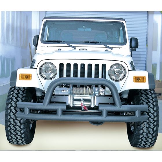 Double Tube Front Winch Bumper with Hoop 3 Inch; 76-06 Jeep Models