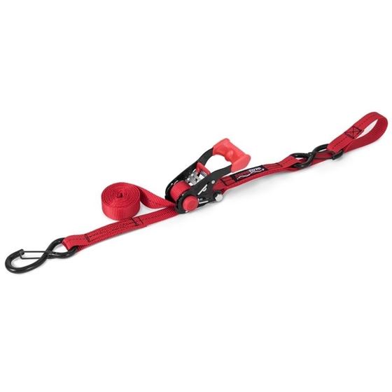1 Inch x 6 Foot Ratchet Tie Down w Snap S Hooks and Soft Tie Red 1