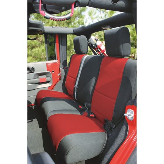 Neoprene Rear Seat Cover Black/Red; 07-16 Jeep Wrangler JKU
