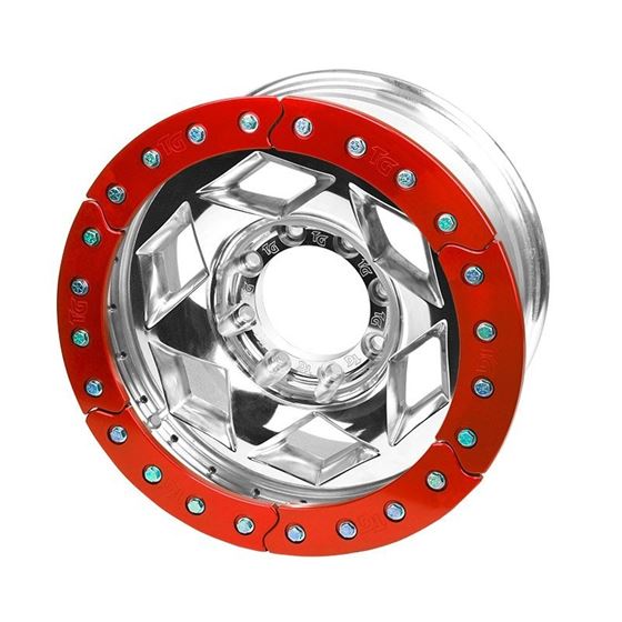 17x9 Inch Aluminum Beadlock Wheel 8 On 170MM With 425 Inch Back Space Red Segmented Ring 1