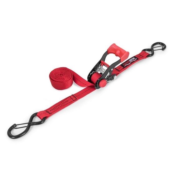 1 Inch x 6 Foot Ratchet Tie Down w Snap S Hooks Red 1