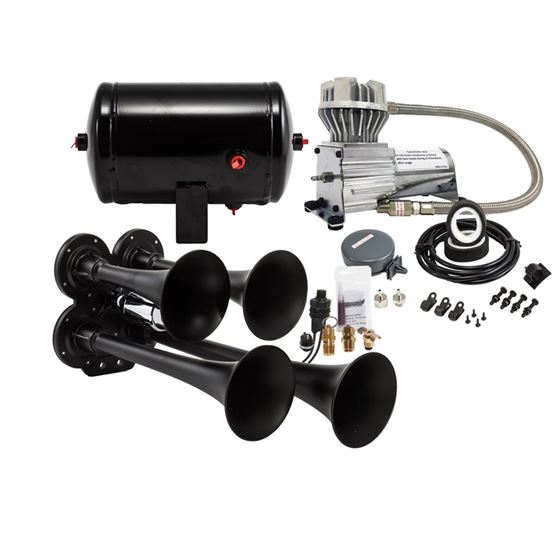 Problaster Complete Compact Quad Air Horn Package With Black Horns And 130 Psi Sealed Air System 1