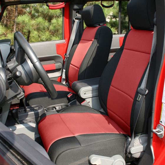 Seat Cover Kit Black/Red; 07-10 Jeep Wrangler JK 2 Door