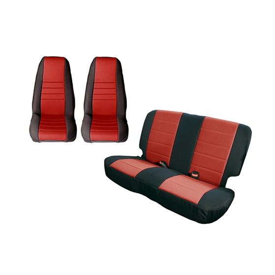 Seat Cover Kit Black/Red; 80-90 Jeep CJ/Wrangler YJ
