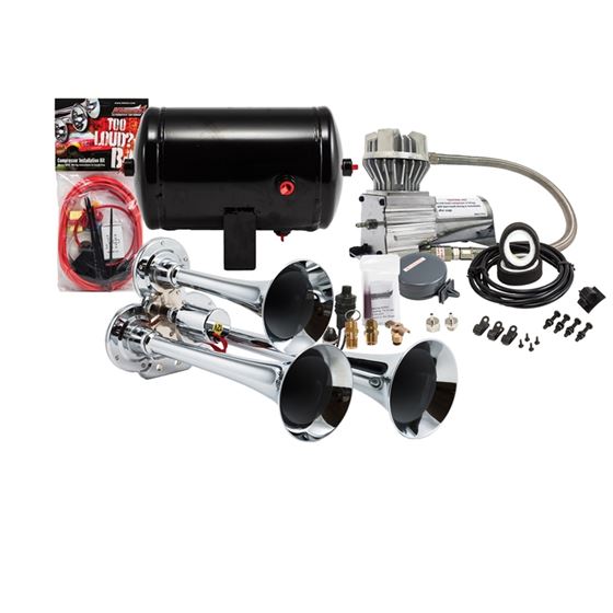 Problaster Complete Chrome Compact Triple Air Horn Kit With 130 Psi Sealed Air System HK3 1