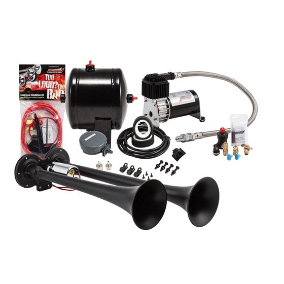 Problaster Complete Compact Dual Air Horn Package With Black Horns And 120 Psi Sealed Air System 1