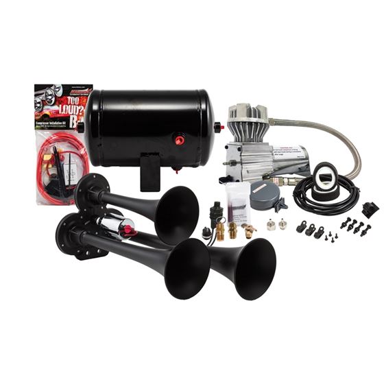 Problaster Complete Compact Triple Air Horn Package With Black Horns And 130 Psi Sealed Air System 1