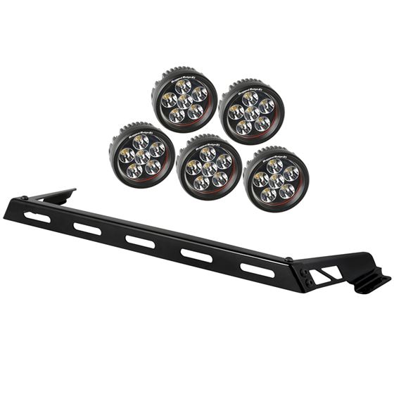 Hood Light Bar Kit 5 Round LED Lights; 07-16 Jeep Wrangler JK