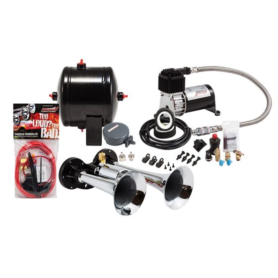 Problaster Complete Chrome Compact Dual Air Horn Package With 120 Psi Sealed Air System HK1 1