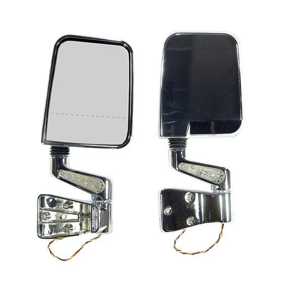 Door Mirror Kit LED Signal Dual Focus Chrome; 87-02 Jeep Wrangler