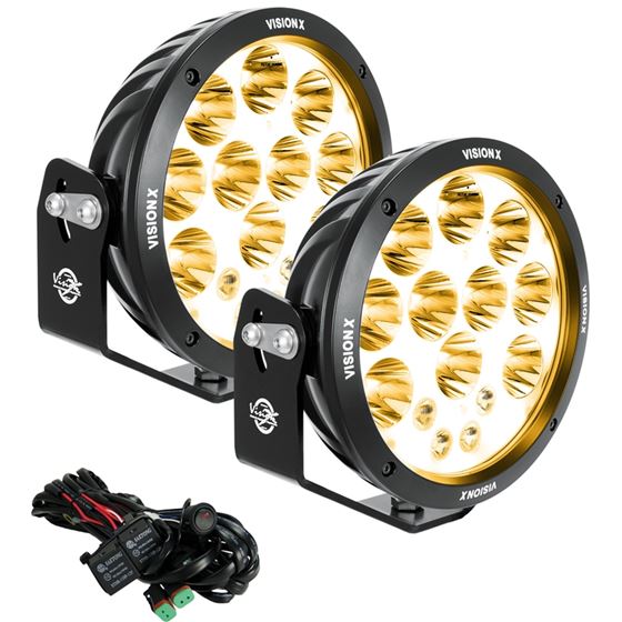 PAIR OF 8.7" CANNON ADV AMBER HALO 14 LED LIGHT MIXED BEAM INCLUDING HARNESS (1238217) 1 2