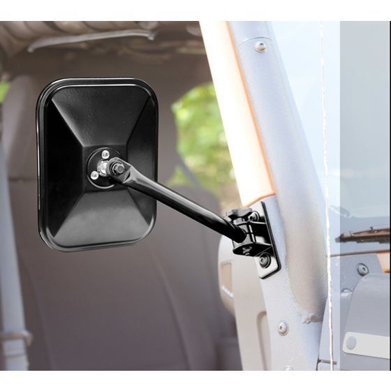 Quick Release Mirrors Pair Black Rectangular; 97-16 Jeep Wrangler