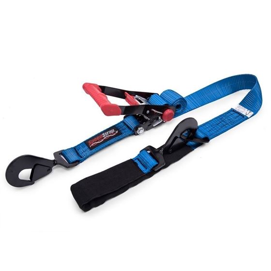 2 Inch x 8 Foot Rachet Tie Down w Twisted Snap Hooks and Axle Strap Combo Blue 1