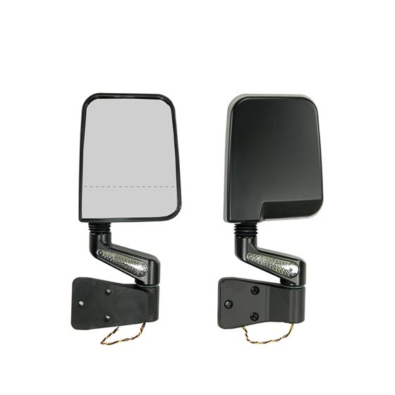 Door Mirror Kit LED Signal Dual Focus Black; 87-02 Jeep Wrangler