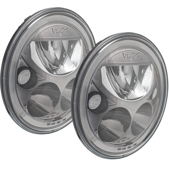 Pair Of 7 Round Amber Halo Vx Series Black Chrome Face Led Headlight W Low-High-Halo 1