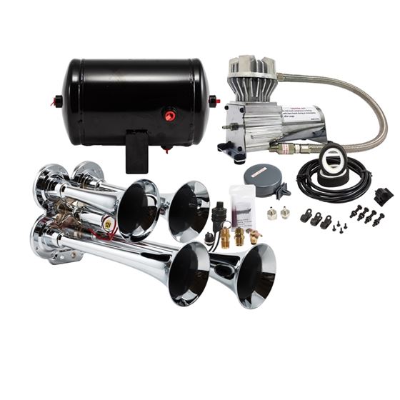 Problaster Complete Chrome Compact Quad Air Horn Package With 130 Psi Sealed Air System HK4 1