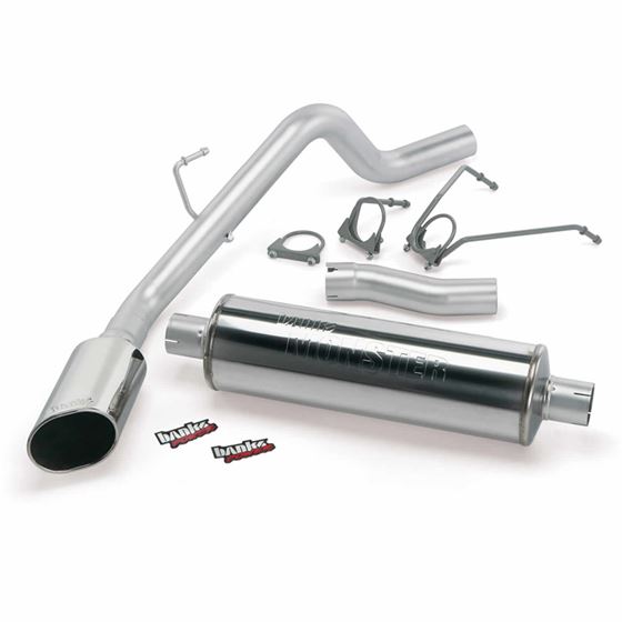 Monster Exhaust System Single Exit Chrome Ob Round Tip 08 Dodge 5.7L Hemi 1500 SCSB/CCSB/CCLB (48579