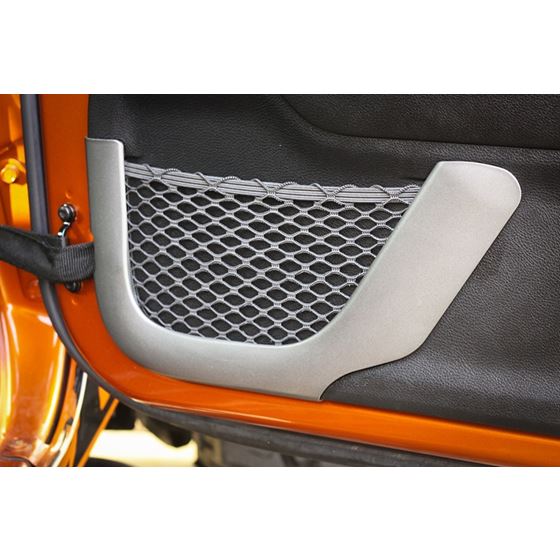 Door Net Trim Front Row Brushed Silver; 11-16 Jeep Wrangler JK