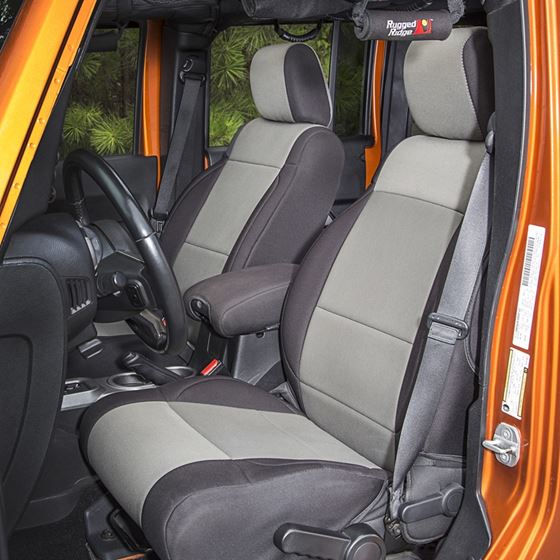 Seat Cover Kit Black/Gray; 07-10 Jeep Wrangler JK 2 Door